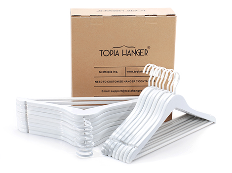 16-Pack Anti-Slip Bar Luxury White Wooden Suit Clothes Hangers with Extra Thick Hooks 