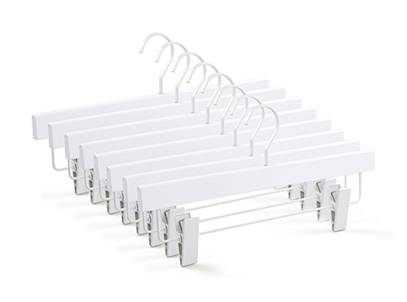 Premium Flat Metal Hook White Deluxe Wood Pants Skirt Hangers with Anti-Wrinkle Clips