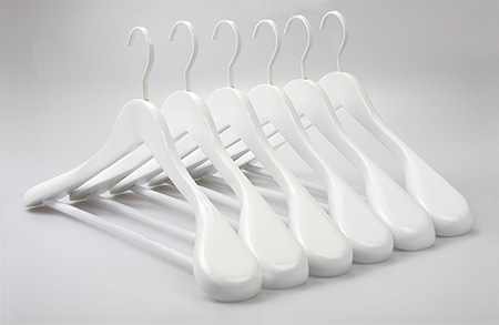 Luxury Glossy Finish Wide Shoulder White Wooden Coat and Suit Hangers with Anti Slip Bar