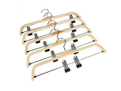 Crafted Natural Laminated Wooden Pants Hangers with Adjustable Clips 