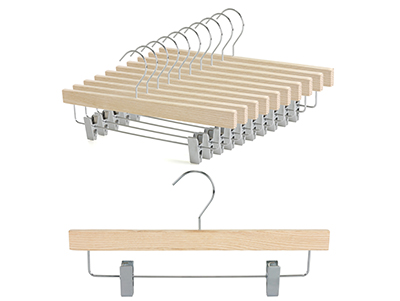 Natural American Ash Wooden Skirt Pants Hangers with Metal Clips