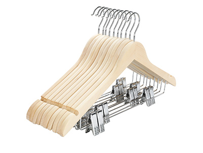  Unfinished/Natural Wooden Suit Hangers with Adjustable Metal Clips