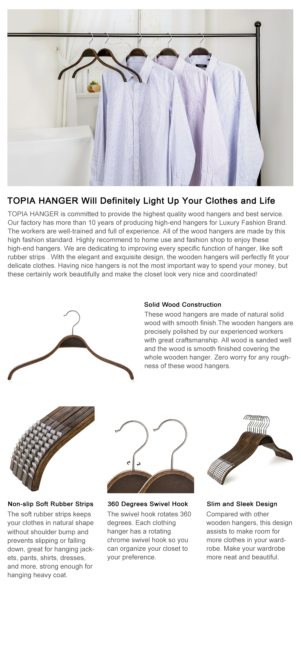 TOPIA HANGER Slim Natural Wood Hangers 10 Packs with Extra Soft Rubber  Grips, High-Grade Fashion Non-Slip & Wrinkles Hanger for Camisole, Sweater,  Jacket, Dress, Coat -CT15A-TOPIA HANGER, Hanger Manufacturer,Hanger  Supplier, Finest Hanger