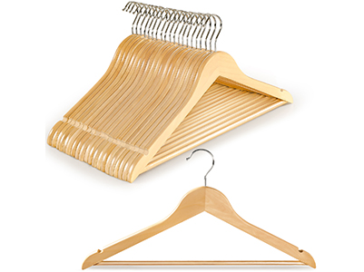TOPIA HANGER Wooden Coat Hangers 20 Pack, Natural Wood Suit Hangers with Non Slip Pants Bar, 360° Swivel Hook and Shoulder Notches for Camisole, Jacket, Pants, Smooth Finish Clothes Hangers - CT34N20