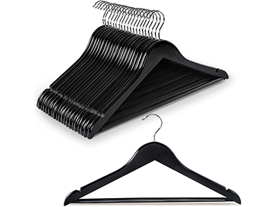 TOPIA HANGER Wooden Coat Hangers 20 Pack, Black Wood Suit Hangers with Non Slip Pants Bar, 360° Swivel Hook and Shoulder Notches for Camisole, Jacket, Pants, Smooth Finish Clothes Hangers -CT34B20