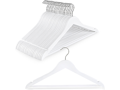 TOPIA HANGER Wooden Coat Hangers 20 Pack, White Wood Suit Hangers with Non Slip Pants Bar, 360° Swivel Hook and Shoulder Notches for Camisole, Jacket, Pants, Smooth Finish Clothes Hangers -CT34W20
