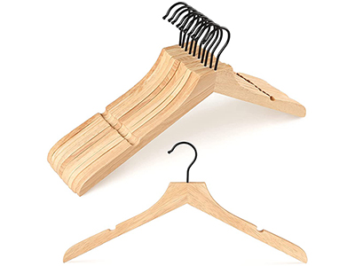 TOPIA HANGER Rubber Wood Hangers, Wooden Clothes Hangers with Rotatable Black Hook and Smooth Cut Nothces, Set of 12 Durable and Slim Hangers for Coats, Suits, Jackets, Sweaters, Dresses - CTS01N