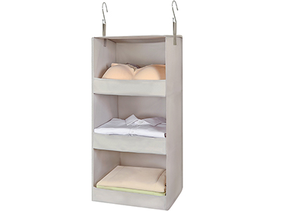 TOPIA HOME 3-Shelf Hanging Closet Organizers, Collapsible Hanging Closet Shelves, Closet Organizers and Storage for Wardrobe, Nursery, Baby Room, RV/Camper, Beige/Gray, 1 Pack, TP01LG