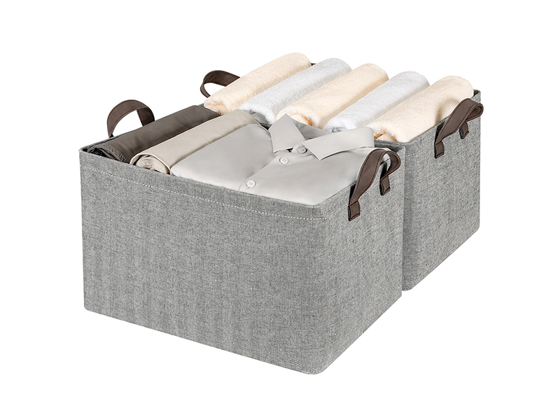 TOPIA HOME Fabric Storage Baskets for Organization with Metal Frame, 2-Pack Collapsible Storage Bins for Organizing, Rectangle Canvas Closet Organizers for Shelves, Large, Gray, TP04G